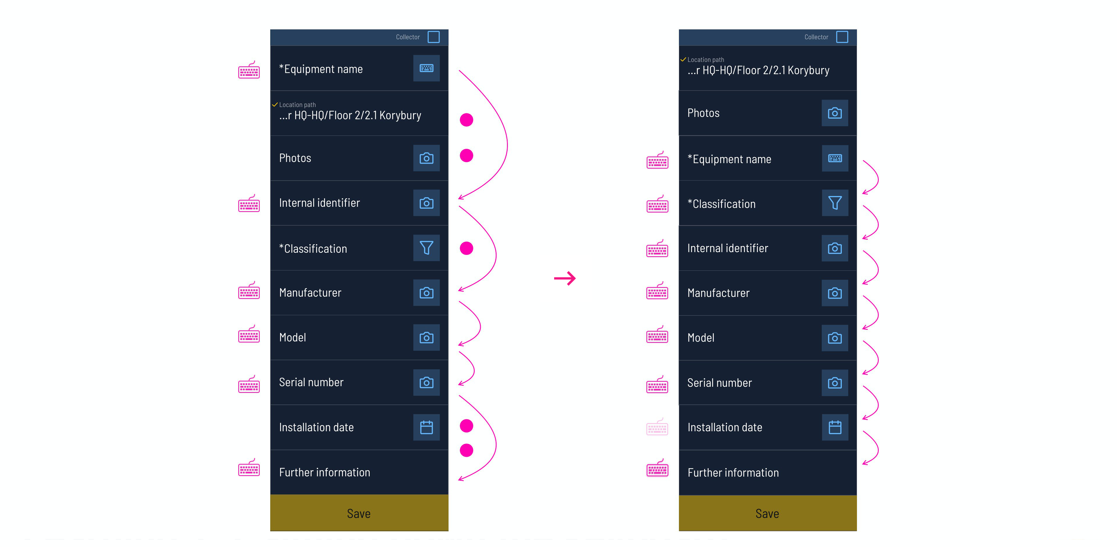 Before and after form field reorder